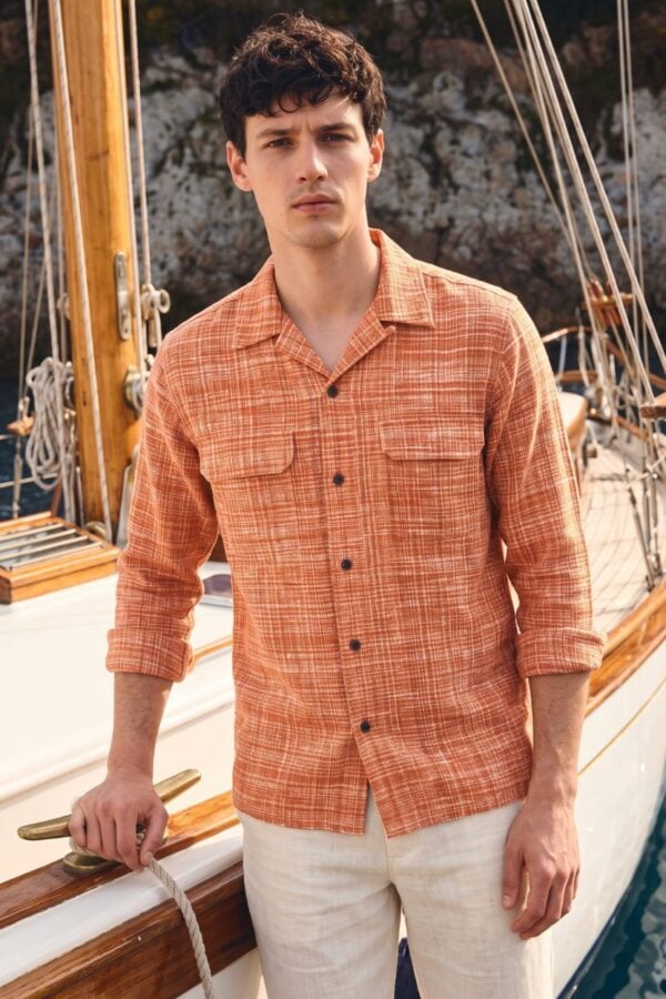 The Orange Crosshatch Handloom Cotton Shirt