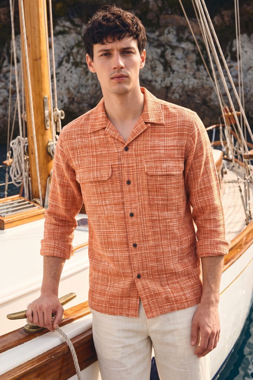 The Orange Crosshatch Handloom Cotton Shirt - Image 2