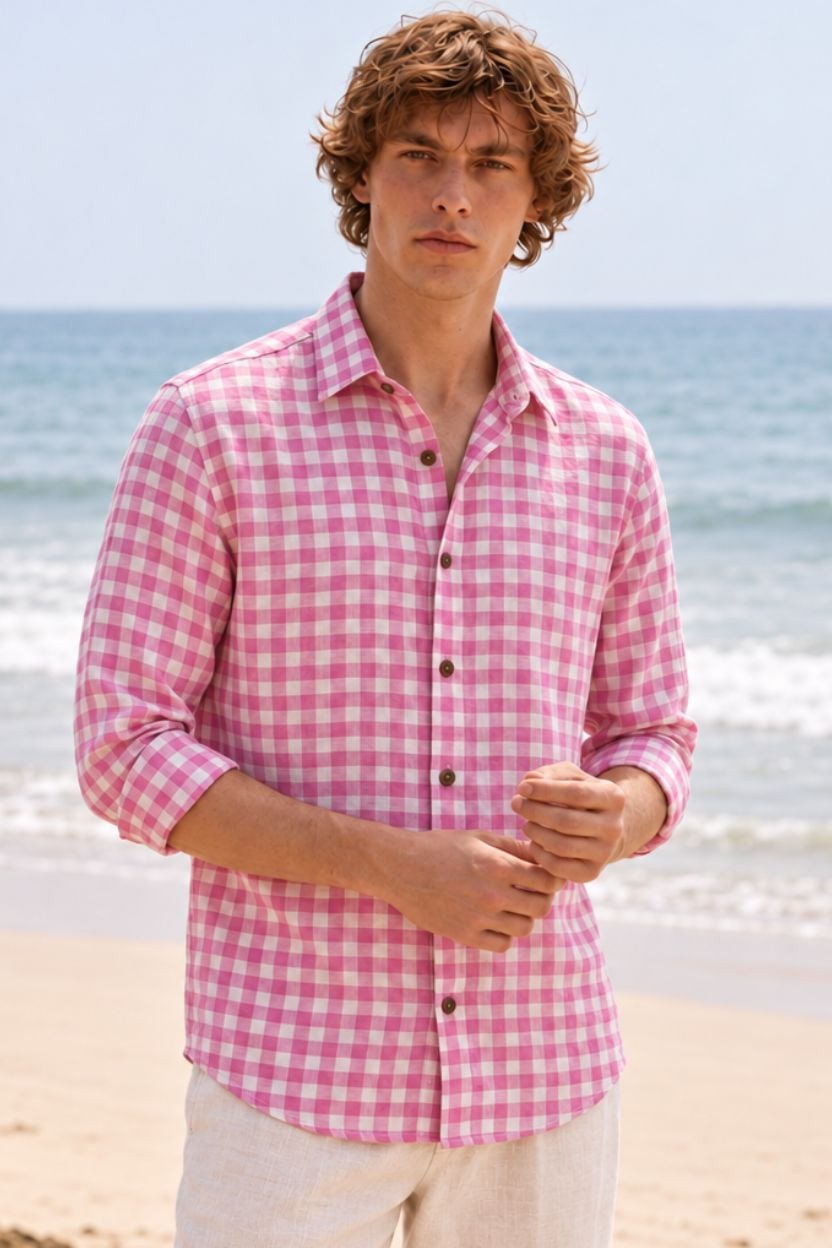 The Blossom Pink Gingham Khadi Shirt - Image 2