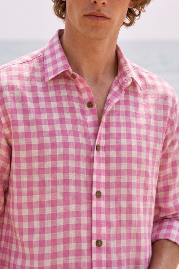 The Blossom Pink Gingham Khadi Shirt