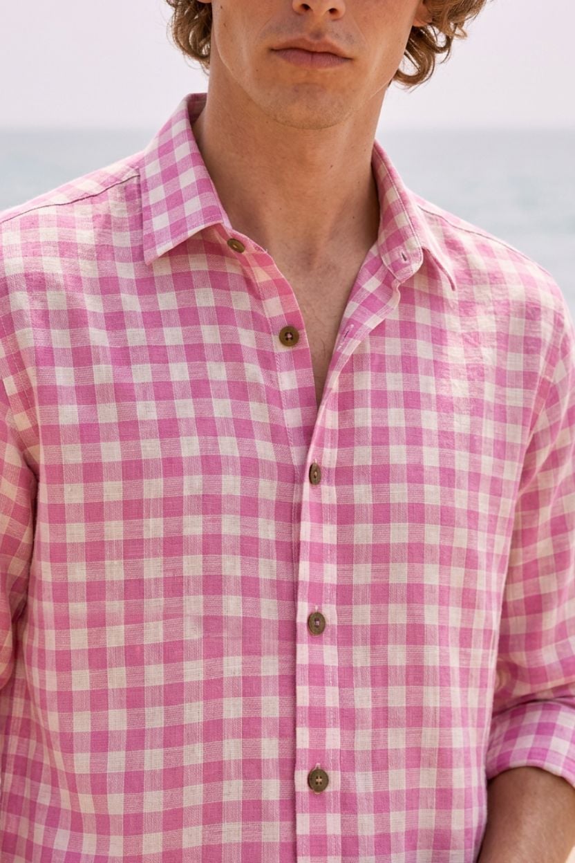 The Blossom Pink Gingham Khadi Shirt - Image 3
