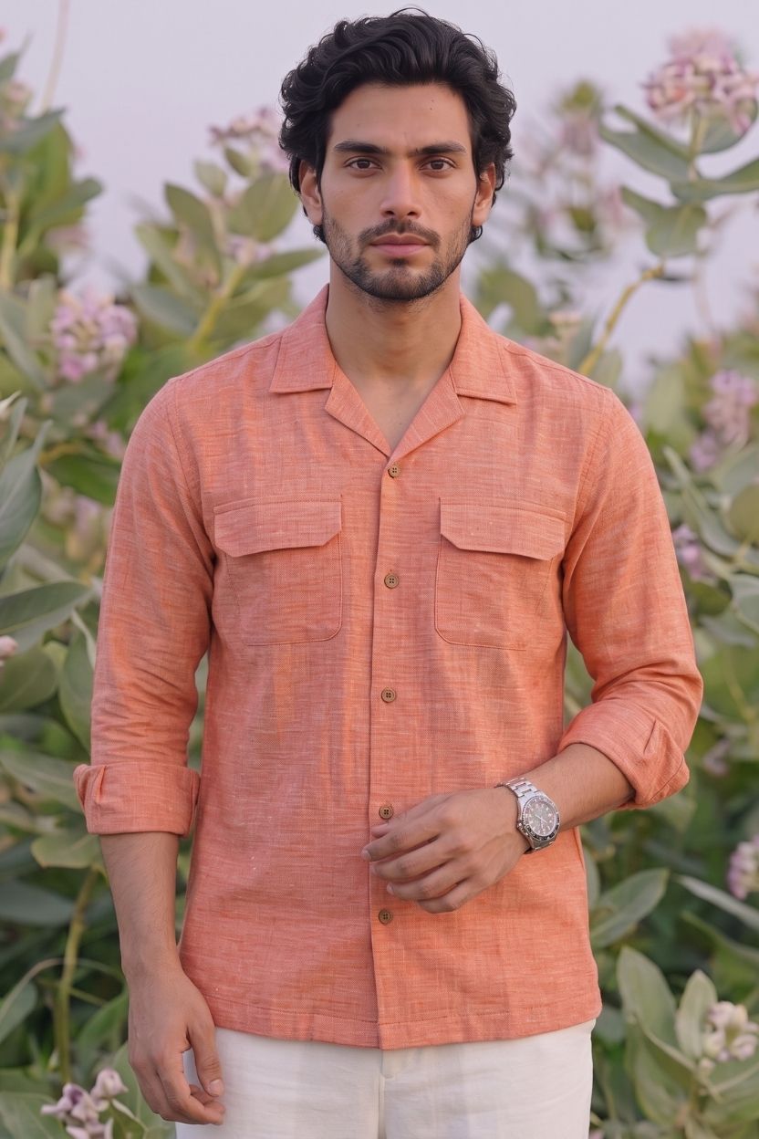 The Coral Peach Cotton Shirt - Image 5