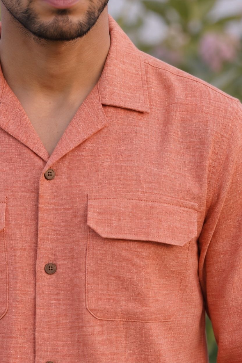 The Coral Peach Cotton Shirt - Image 3
