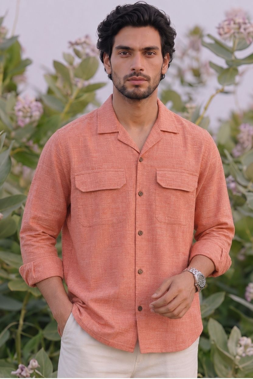 The Coral Peach Cotton Shirt - Image 4