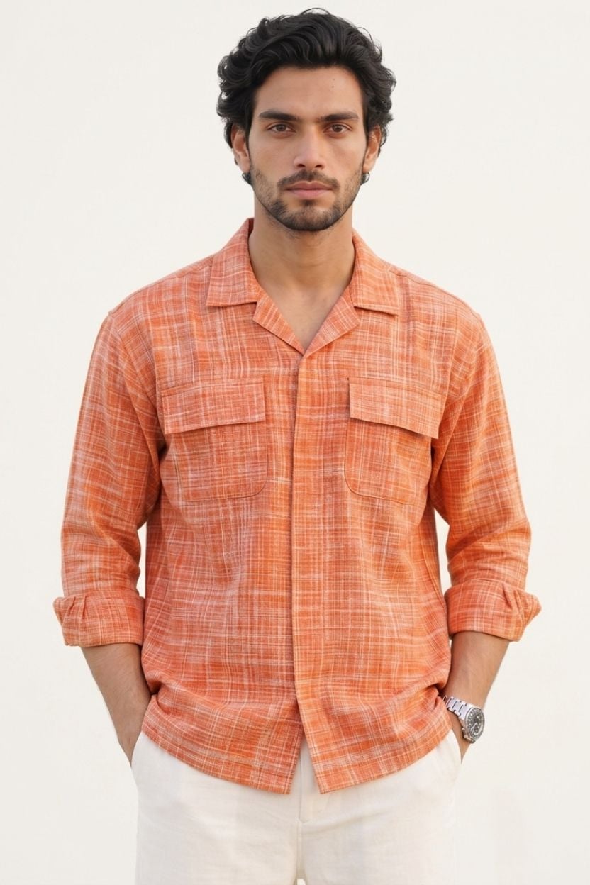 The Orange Crosshatch Handloom Cotton Shirt