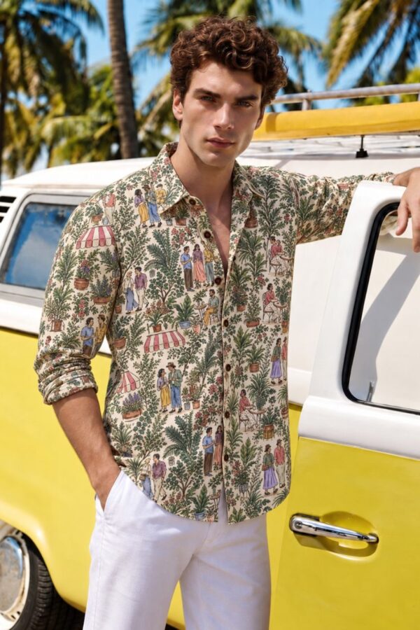 The Botanical Courtyard Print Cotton Shirt