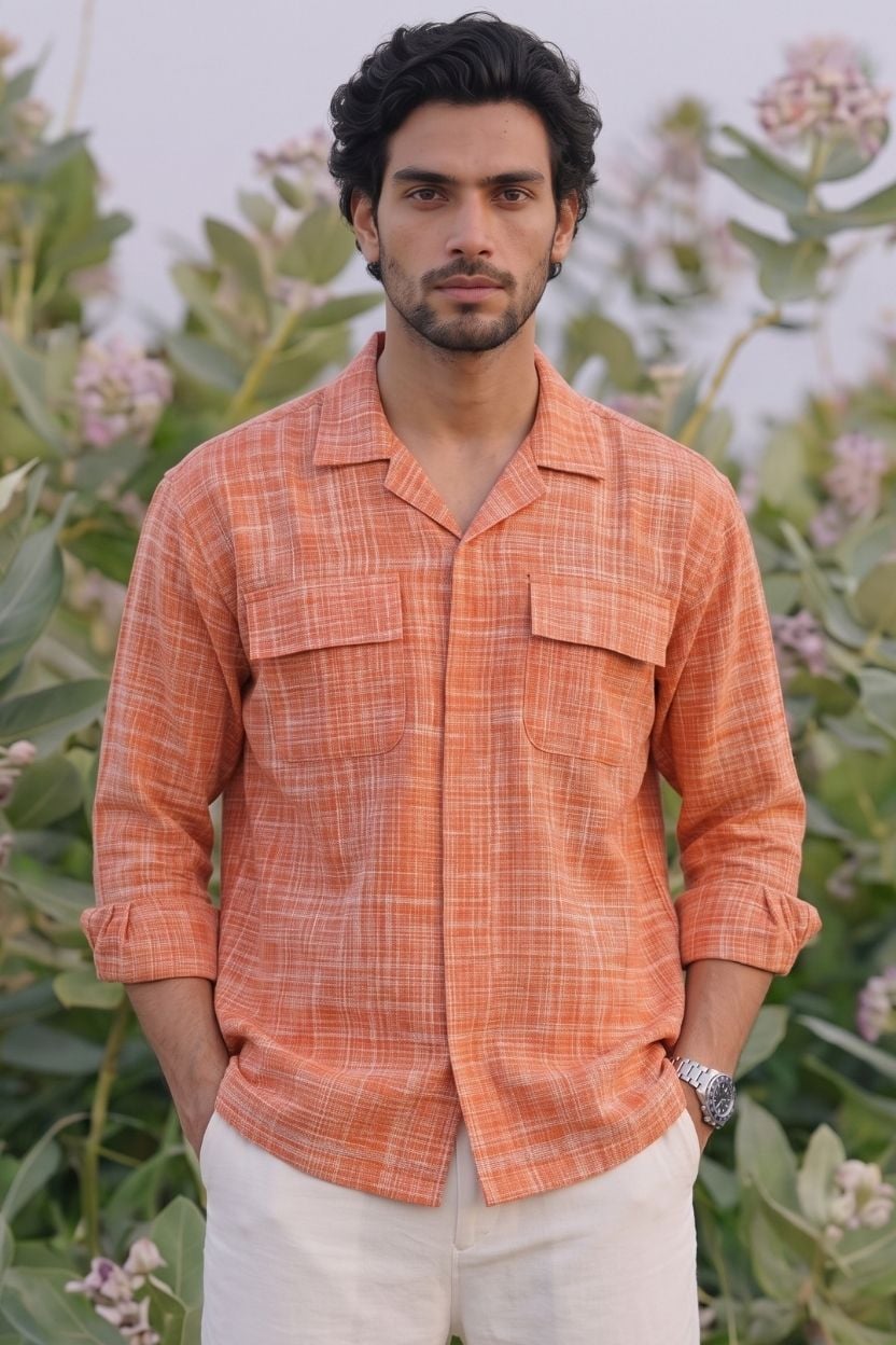 The Orange Crosshatch Handloom Cotton Shirt - Image 5