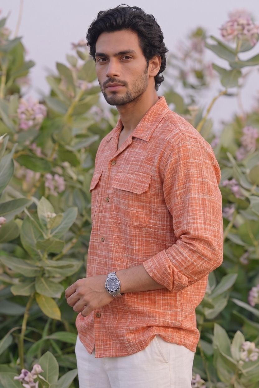 The Orange Crosshatch Handloom Cotton Shirt - Image 2