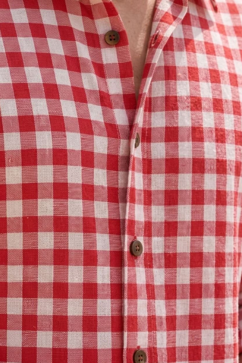 The Crimson Gingham Khadi Shirt - Image 4