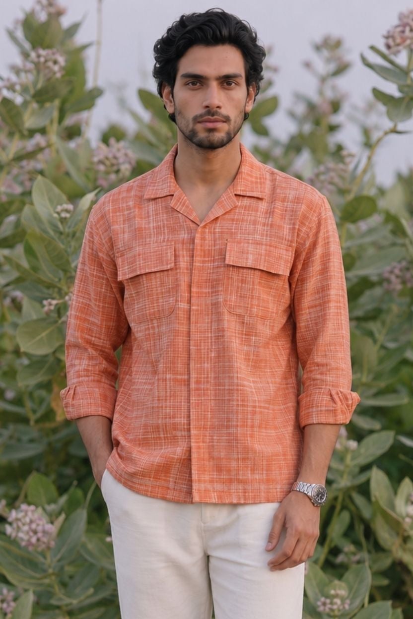 The Orange Crosshatch Handloom Cotton Shirt - Image 3