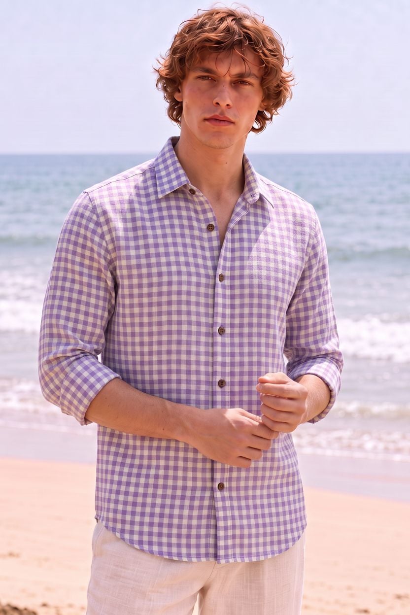 The Lavender Haze Gingham Khadi Shirt - Image 3