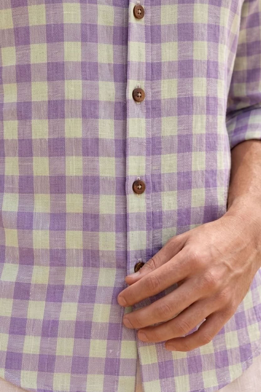 The Lavender Haze Gingham Khadi Shirt - Image 4