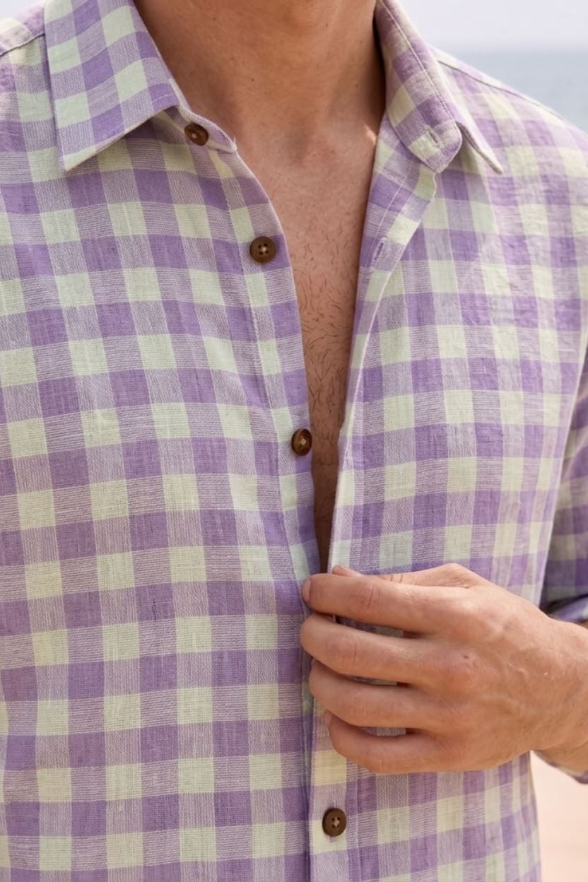 The Lavender Haze Gingham Khadi Shirt - Image 5