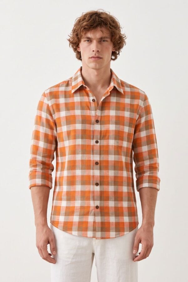 The Tangerine Gingham Khadi Shirt