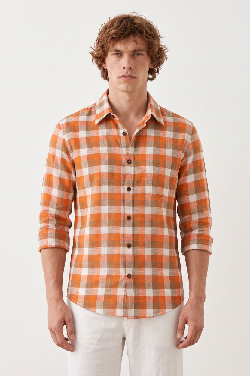 The Tangerine Gingham Khadi Shirt