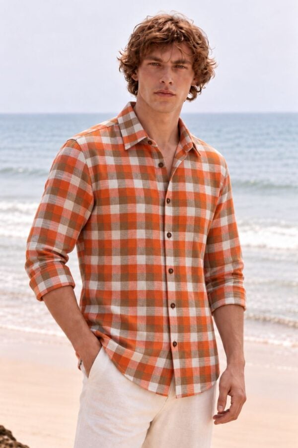 The Tangerine Gingham Khadi Shirt