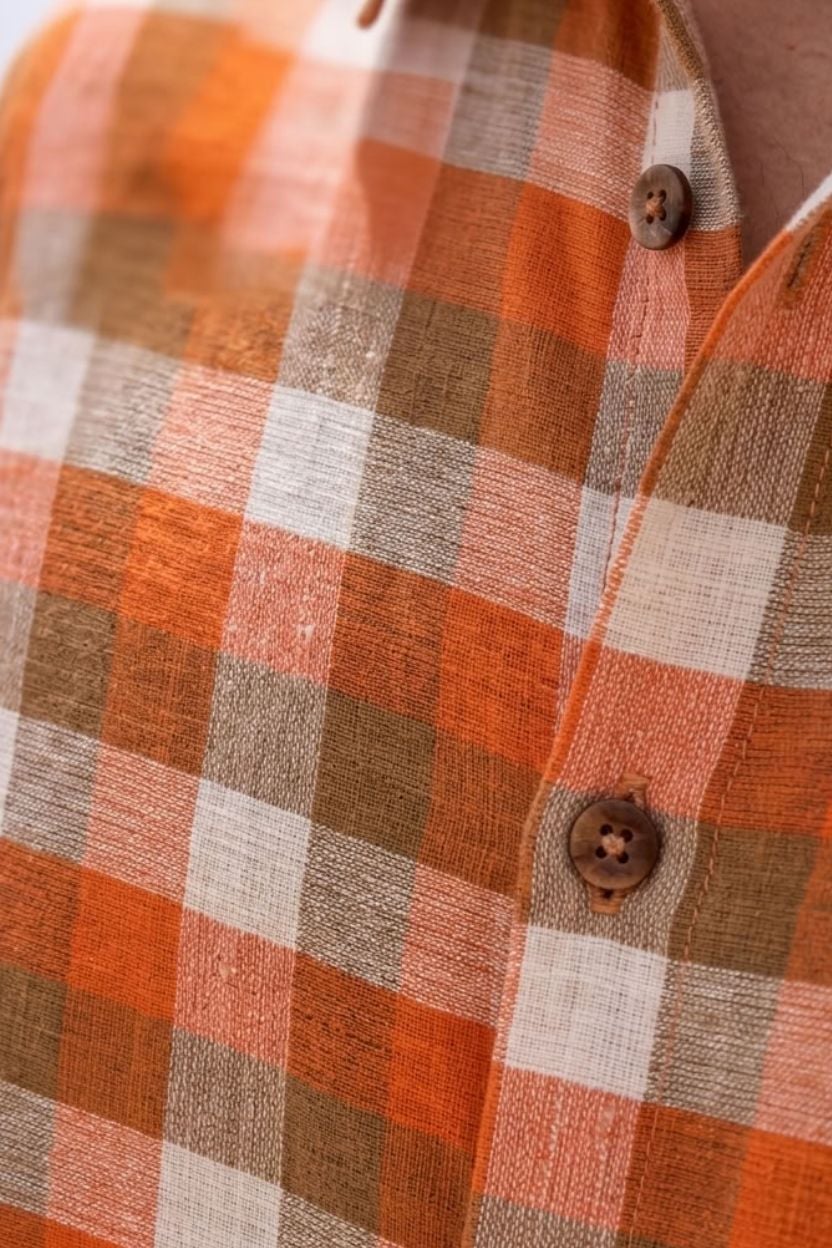 The Tangerine Gingham Khadi Shirt - Image 3