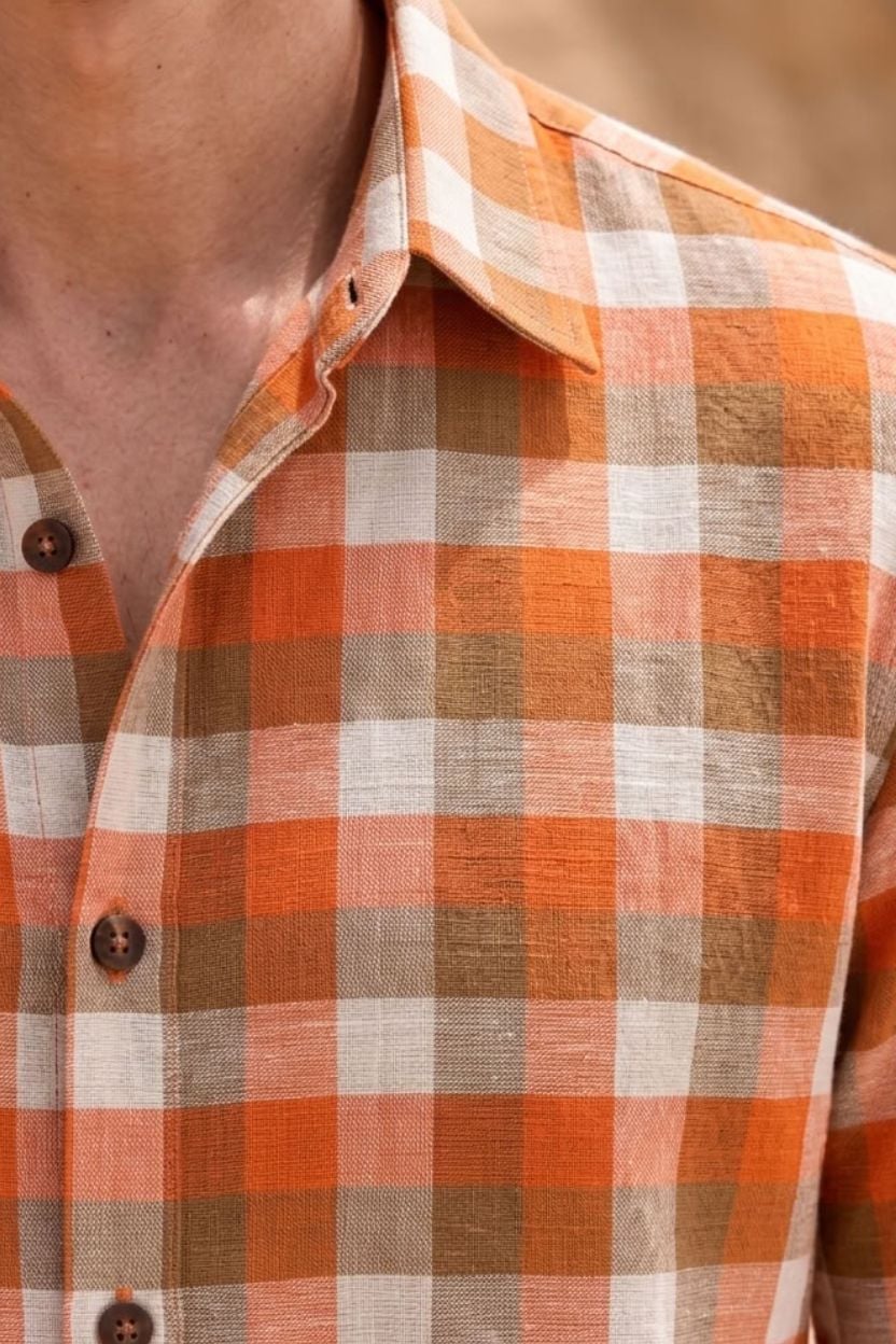 The Tangerine Gingham Khadi Shirt - Image 4
