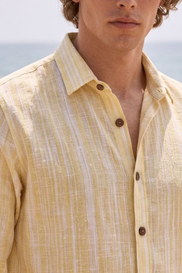 Yellow Textured Cotton Handloom Shirt