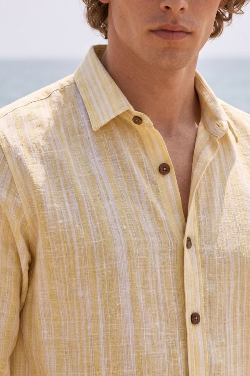 Yellow Textured Cotton Handloom Shirt - Image 2
