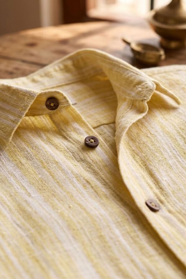 Yellow Textured Cotton Handloom Shirt