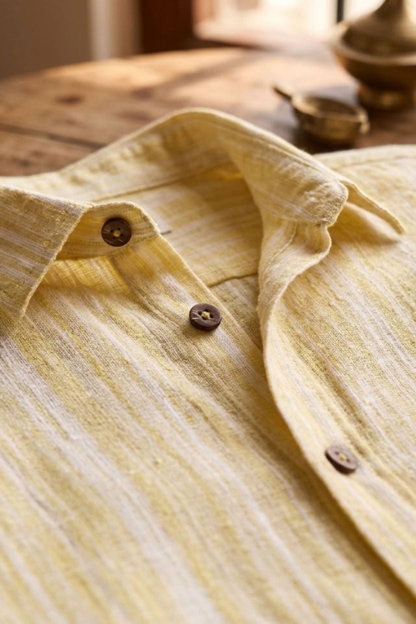Yellow Textured Cotton Handloom Shirt - Image 3