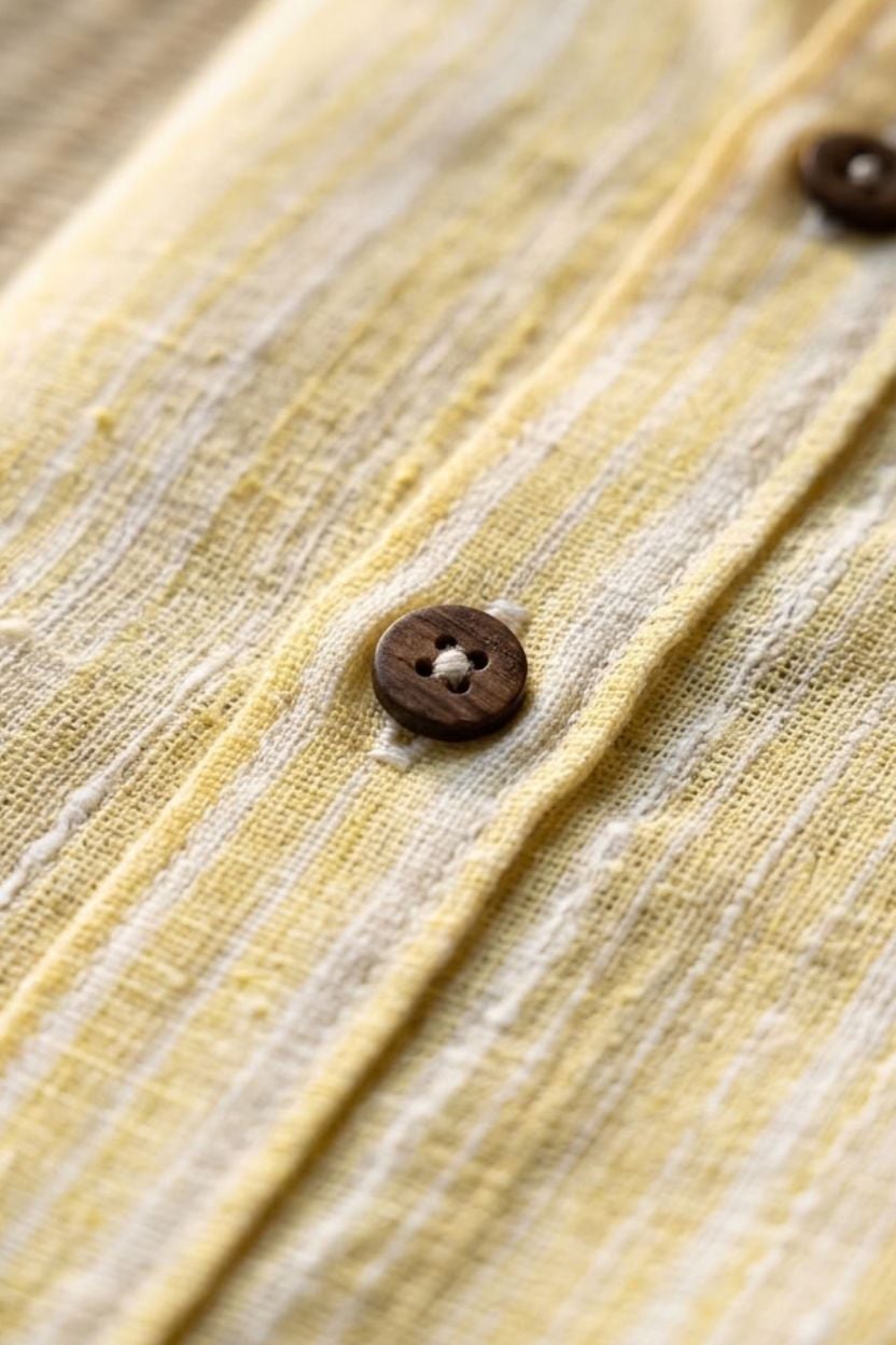 Yellow Textured Cotton Handloom Shirt - Image 4