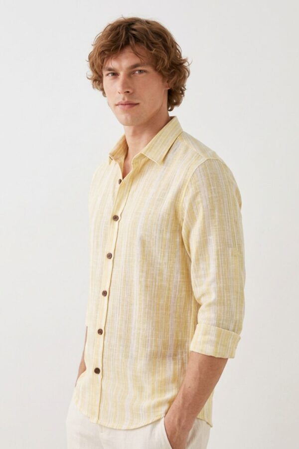 Yellow Textured Cotton Handloom Shirt