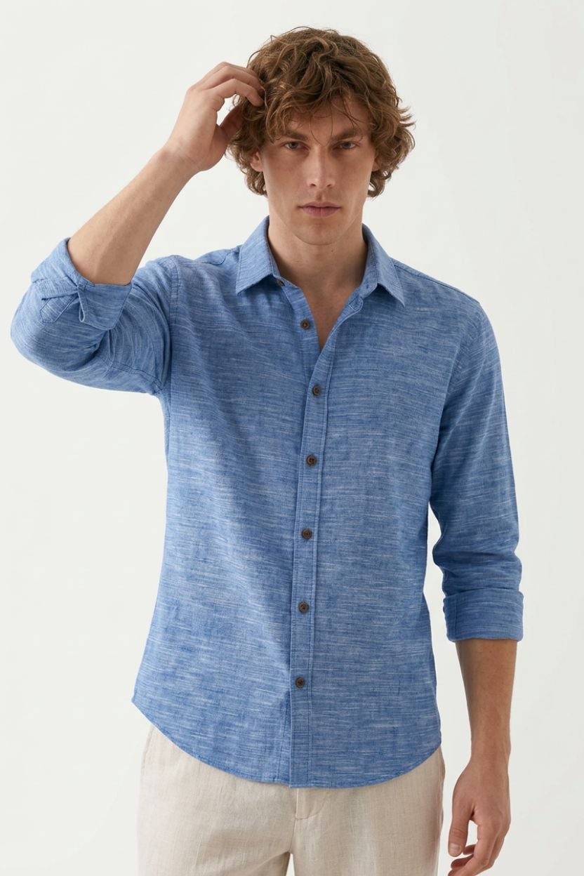 The Ocean Blue Melange Cotton Shirt