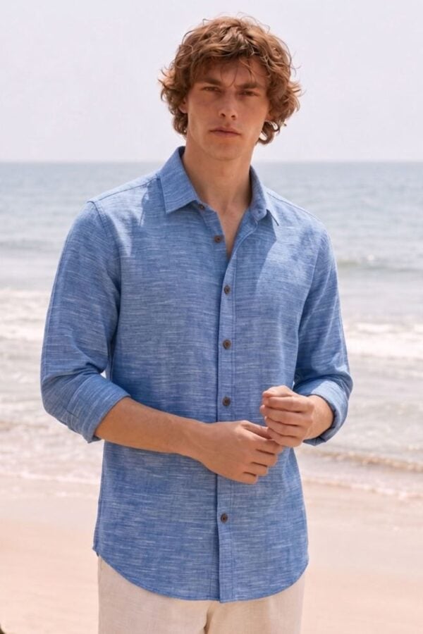 The Ocean Blue Melange Cotton Shirt