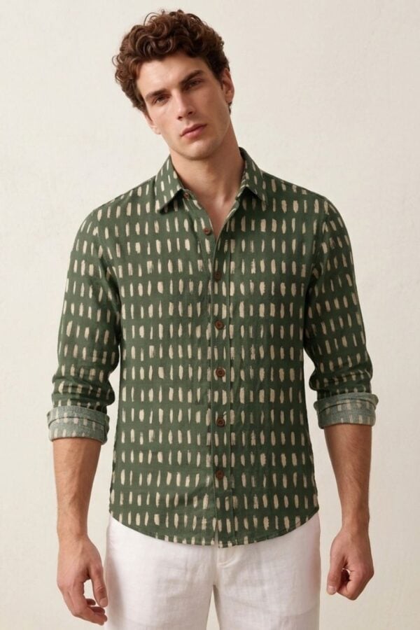The Olive Dashed Cotton Shirt