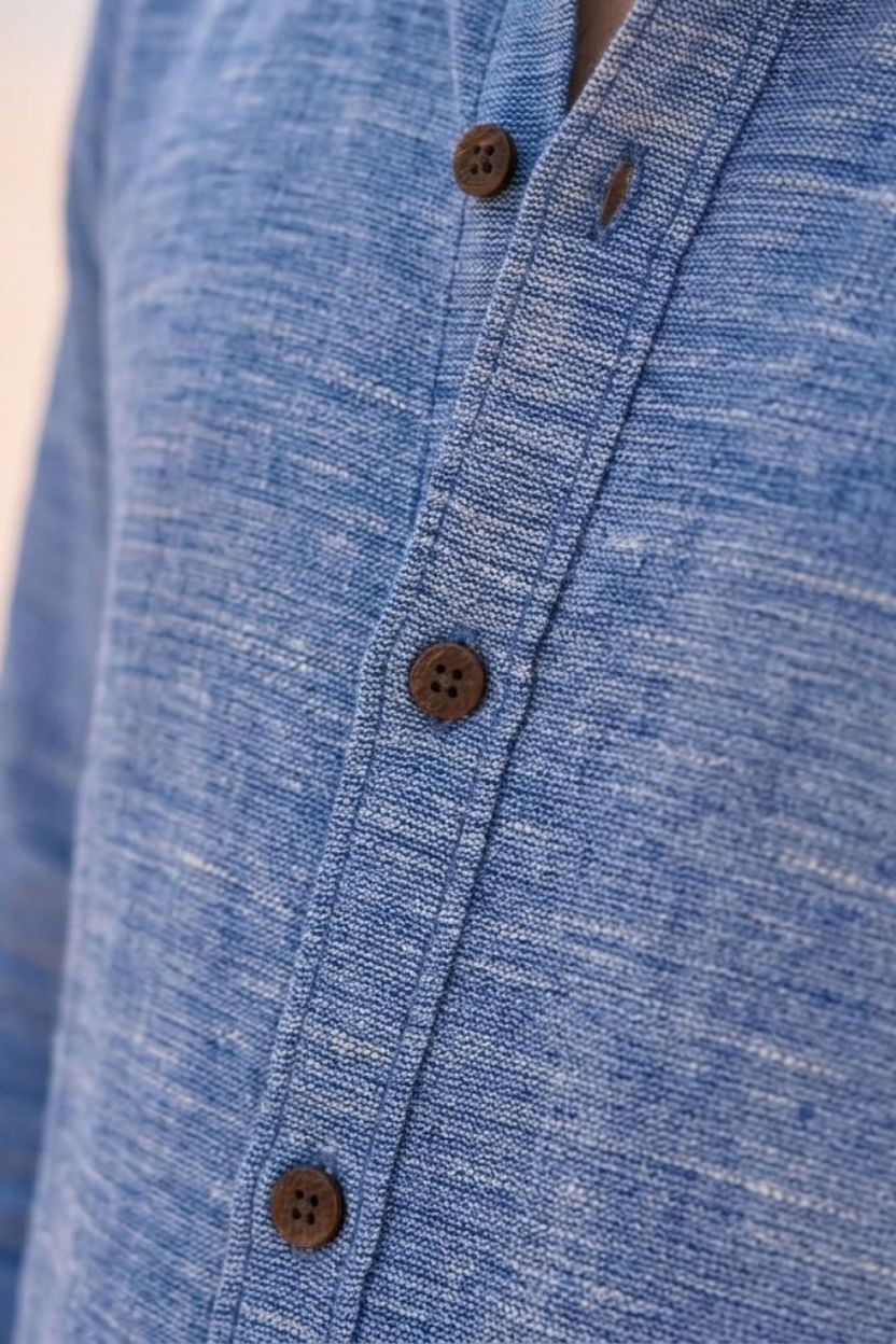 The Ocean Blue Melange Cotton Shirt - Image 3