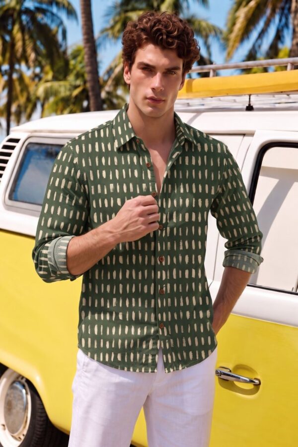 The Olive Dashed Cotton Shirt