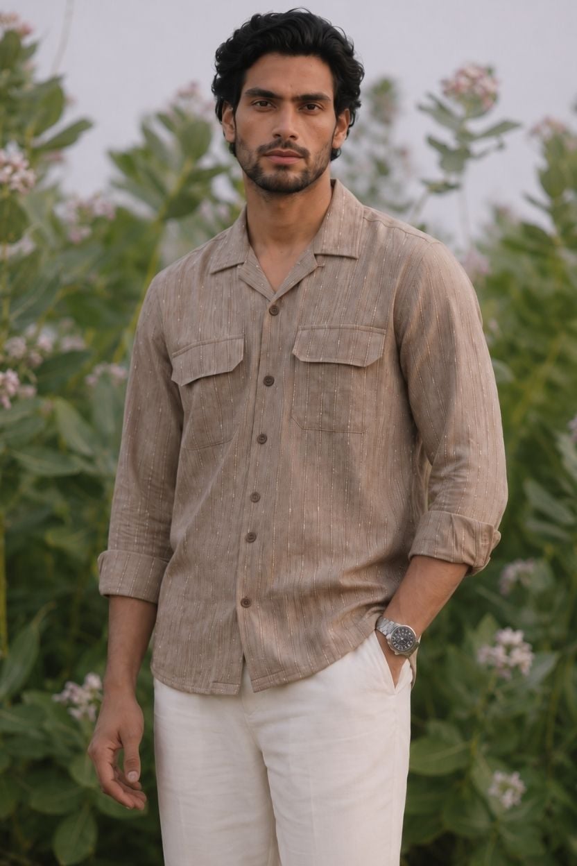 The Tan Pinstripe Handloom Shirt - Image 2