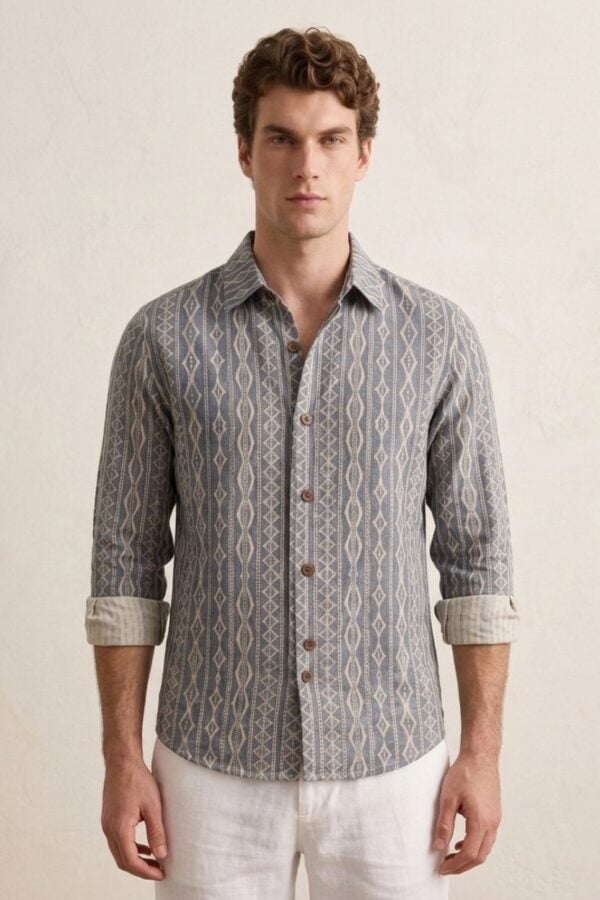 The Steel Blue Geometric Stripe Cotton Shirt