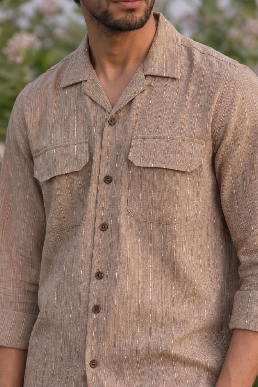 The Tan Pinstripe Handloom Shirt - Image 3