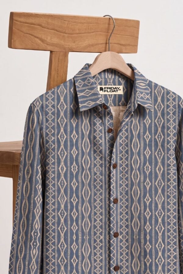 The Steel Blue Geometric Stripe Cotton Shirt