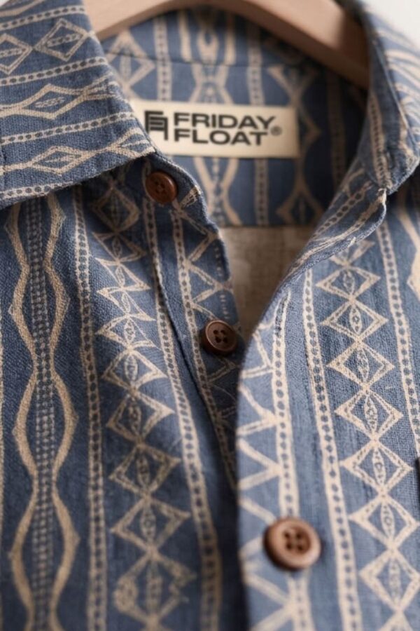 The Steel Blue Geometric Stripe Cotton Shirt