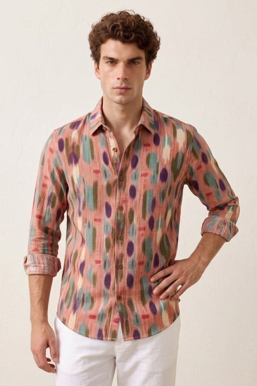 The Coral Mirage Ikat Cotton Shirt