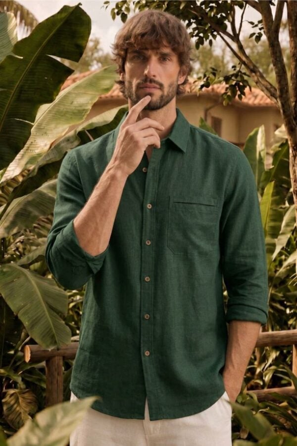 Forest Green Cotton-Linen Shirt