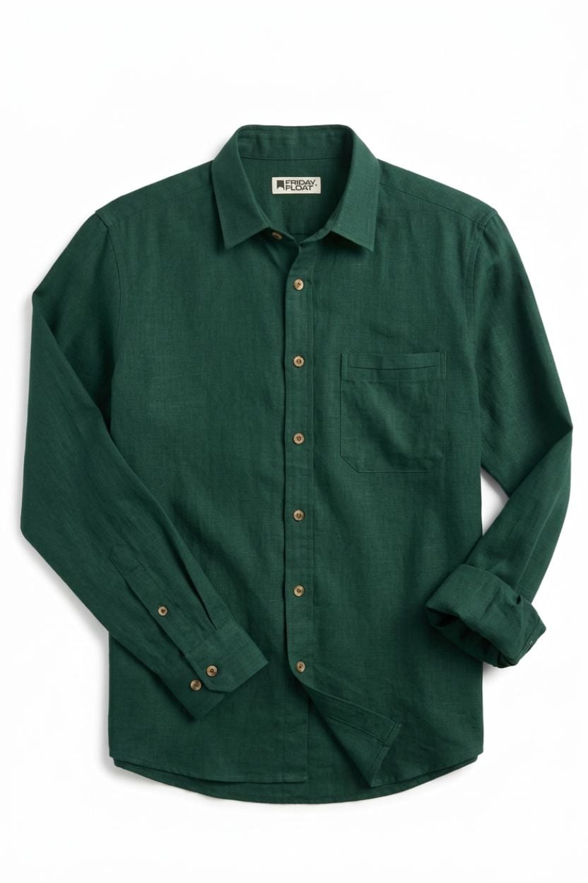 Forest Green Cotton-Linen Shirt - Image 6
