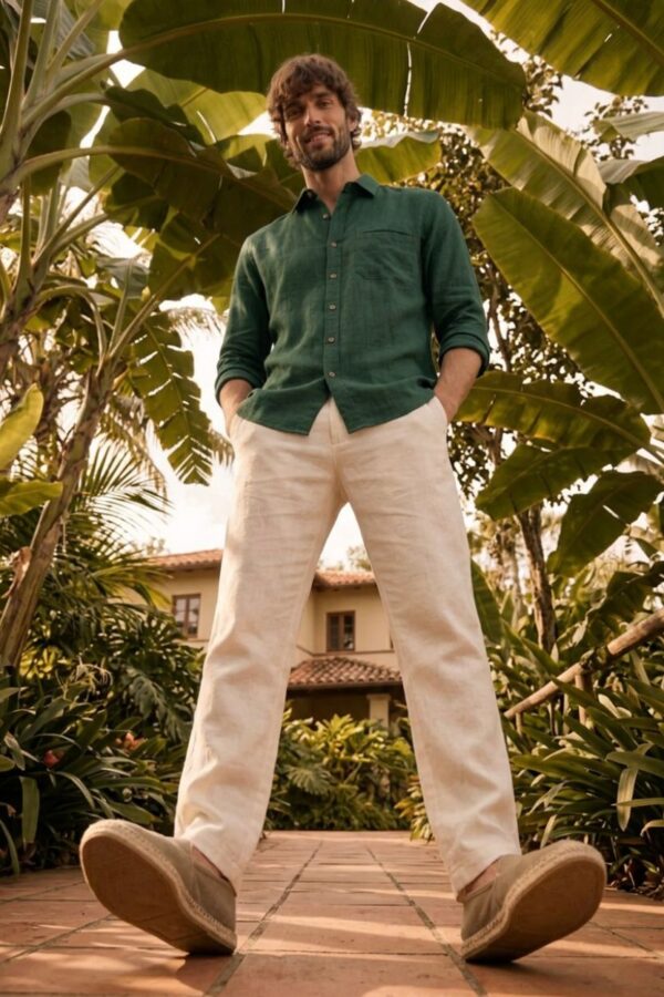 Forest Green Cotton-Linen Shirt