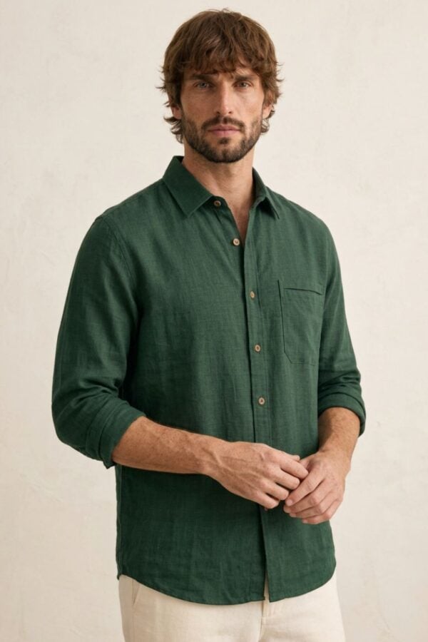Forest Green Cotton-Linen Shirt